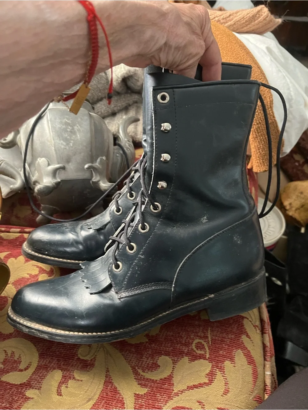 G.H. Bass & Co. Black Leather Lace-Up Kiltie Combat Boots